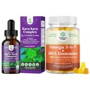 Bundle of Potent Liquid Kava Kava Drops Supplement - Fast Acting Herbal Support - Kavalactones for Balanced Mood and Vegetarian Omega 3 Gummies for Adults - Omega 3 6 9 DHA for Brain Bone Heart Health