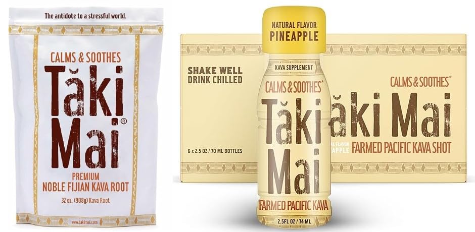 Taki Mai Traditional Kava Kava Powder 32oz and 24 Pack Pineapple Kava Shots