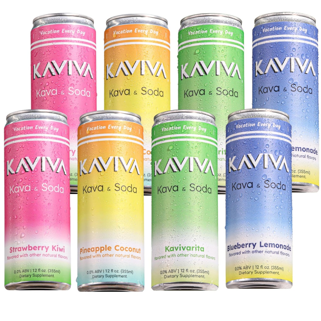 Kaviva | Kava & Soda Seltzer | Social Relaxation | Calming Effects | 50 calories | Natural Unwinding | All Natural | Non-ALC Functional Beverage | Refreshing Alternative | Clean Ingredients | Vegan