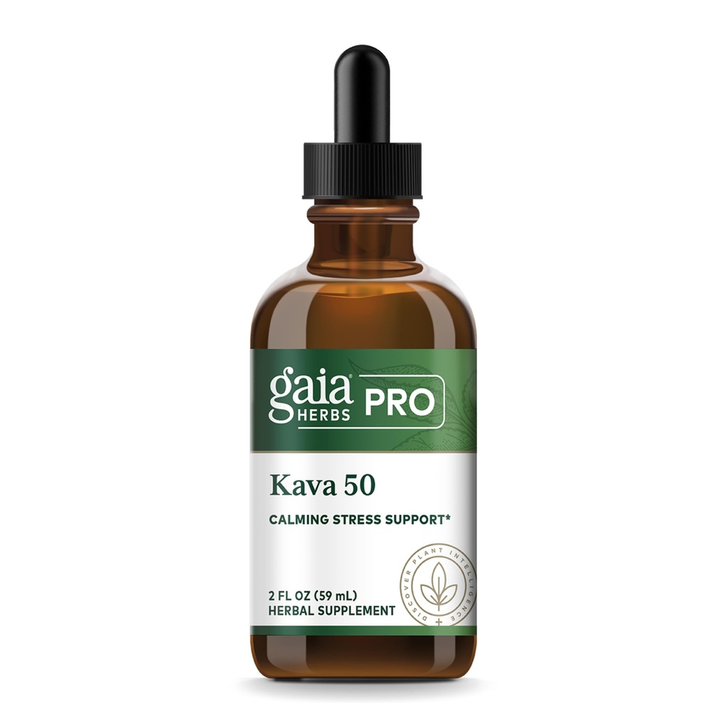 GAIA HERBS PRO Kava 50 - Calming Stress Support - Noble Kava Extract - 50 mg Kavalactones Per Serving - Herbal Supplement - 2 Fl Oz (59 Servings)