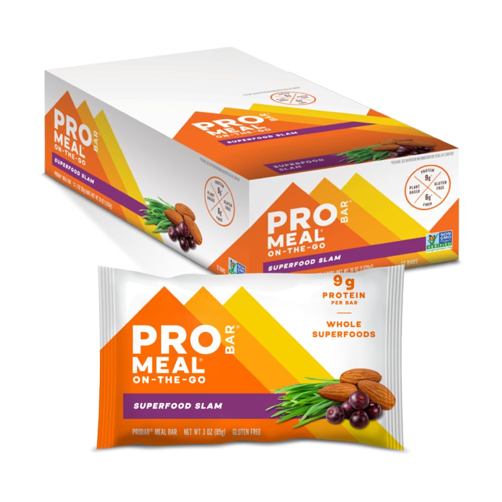 PROBAR MEAL Bar – Plant Based Meal Replacement Bar with Whole Food Ingredients, Oats, Nuts & Seeds, Vegan, Gluten Free, Non-GMO Nutrition Bar for Breakfast, Travel & On-the-Go Energy (Superfood Slam, 12 Count)