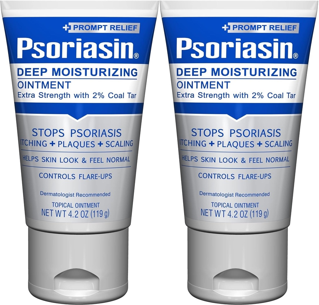 Psoriasin Deep Moisturizing Ointment - 2% Coal Tar - Stops Psoriasis Itching, Scaling, Redness - 4.2 oz - Pack of 2