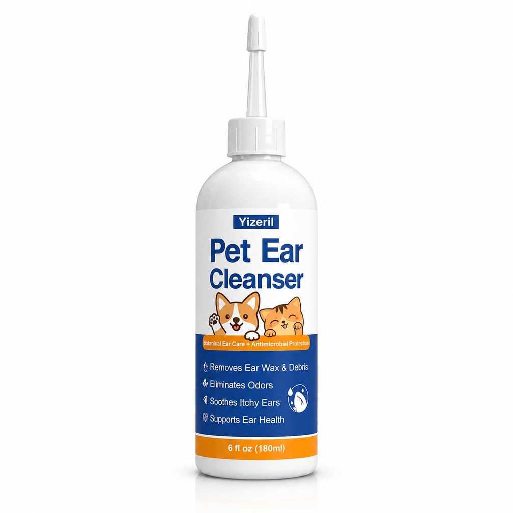 Dog Ear Wash - 180ml Gentle Cat Ear Cleaner Solution, Removes Ear Wax Debris and Ear Odor, Pet Ear Drops Liquid for Routine Ear Care