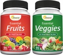 ASquared Nutrition Fruits and Veggies Supplement - 90 Veggie & 90 Capsules Fruit - Superfood Vegetables Vitamins Pills - Natural Super Food Alternative to Powder & Gummies