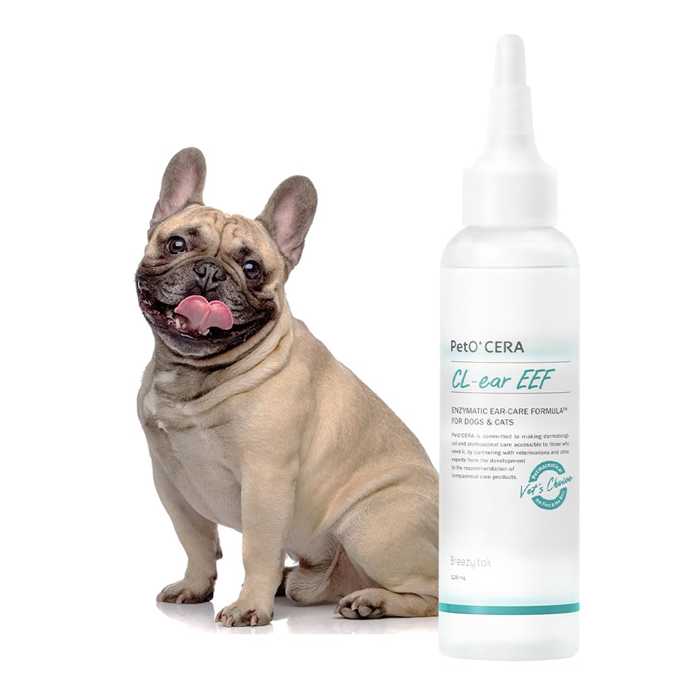 Breezytail PetO’CERA EEF Ear Cleaner for Dogs & Cats, Vet Approved, Otic Enzymatic Infection Treatment, Gently Removes Debris, Odor, Soothes Itching, Hypoallergenic, Alcohol-Free, No Sting 4 fl oz