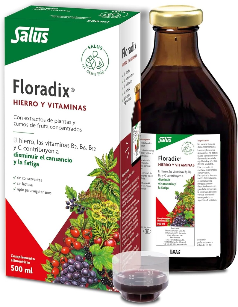 SALUS Floradix Liquid Iron Formula 500 Milliliter