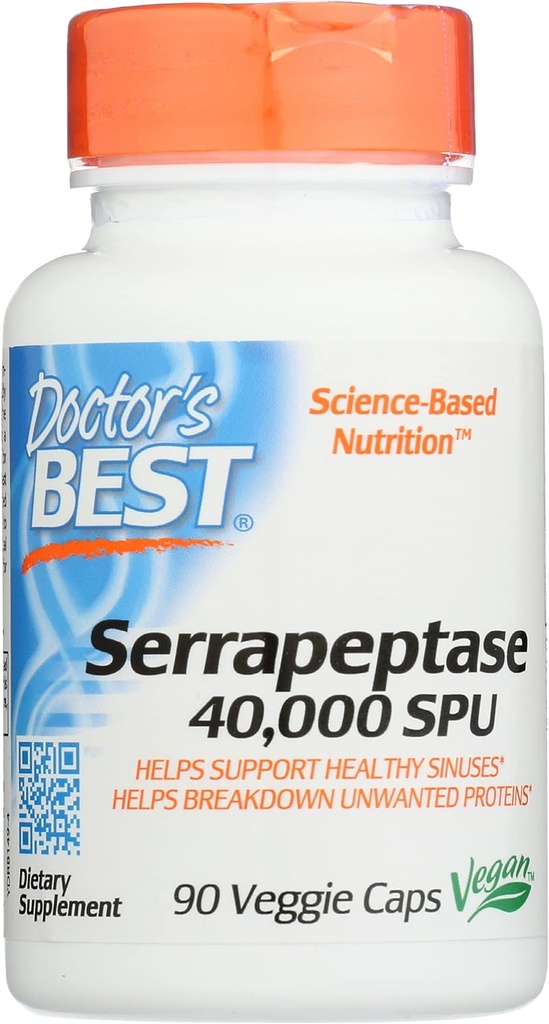 רופאים Best Serrapeptase 40,000 SPU, Non-GMO, טבעוני, 90 Veggie קפסולה (Pack of 1)