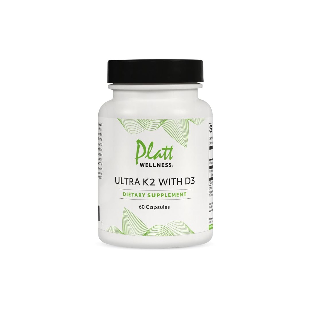 Platt Wellness Ultra K2 with D3 – Vitamin K2 (MK-7) + Vitamin D3 Supplement – 60 Capsules