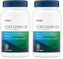 GNC Cod Liver Oil Omega 3 Supplement, 260mg EPA and DHA, Supports Heart, Brain, Skin, Eye and Joint Health, 90 Softgels (Pack of 2)