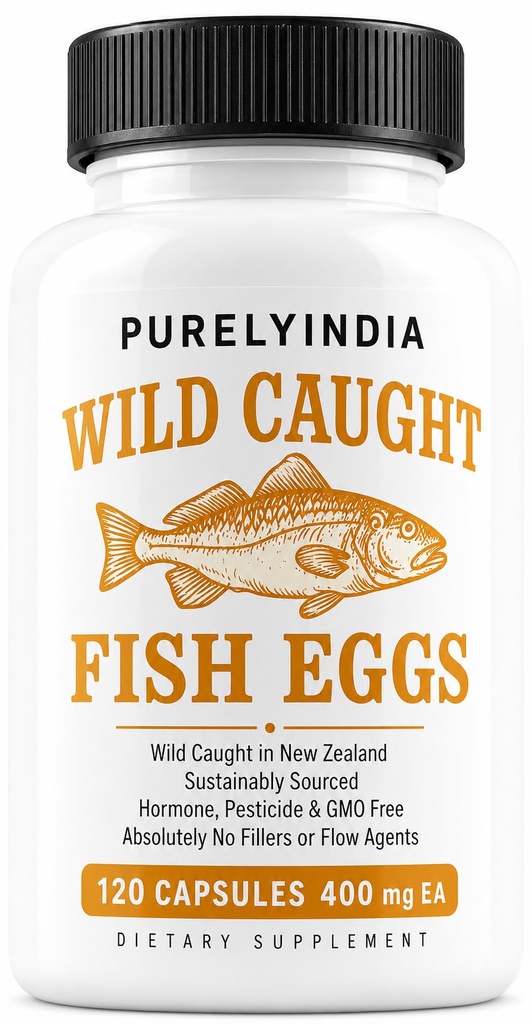 Wild Caught Fish Eggs Supplement 2400mg, Omega 3 - DHA, EPA & ETA | Supports Heart, Brain & Immune Health | Freeze-Dried, MSC-Certified, Non-GMO | 120 Capsules