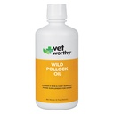 Vet Worthy Wild Pollock Oil for Dogs - All Natural Dog Supplement to Promote Skin and Coat, Heart, and Immune System Support - Liquid Fish Oil for Dogs - Easy to Use Mess-Free Bottle - 32 fl oz