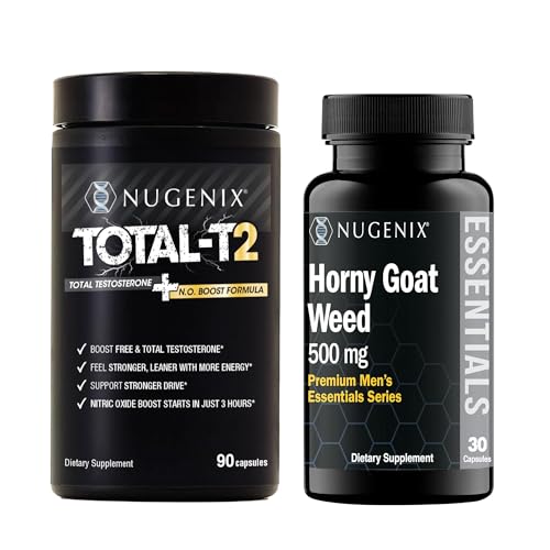 Nugenix Total-T2 Testosterone Booster for Men + Essentials Horny Goat Weed for Men 500mg - Bundle