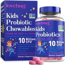 LOVEBUG Probiotics gyerekeknek - Probiotikus rágószerek prebiotikus fiberrel 4 éves korig +, Napi Gut Health & Digestive Supplement, Sugar- Free Berry Flavor, 30 gróf
