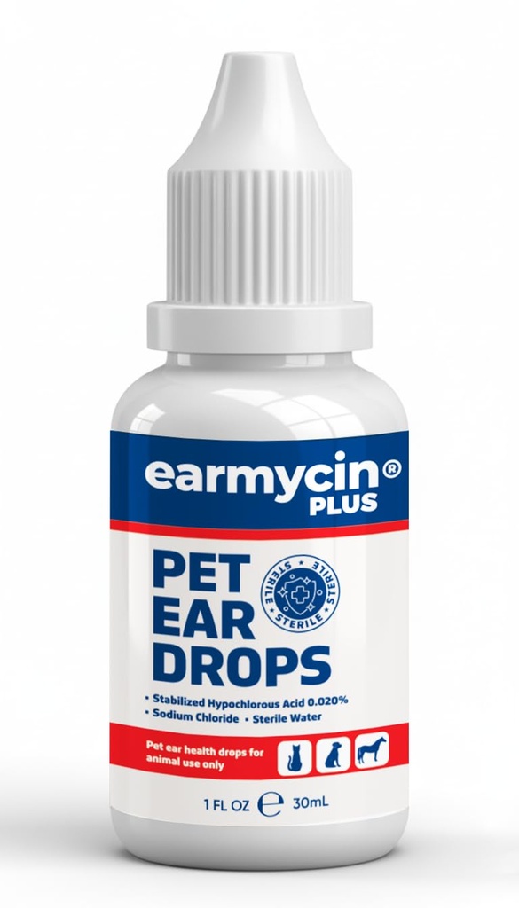 EARMYCIN Ear Infection Treatment Drops for Dogs and Cats,with 0.02% Hypochlorous Acid Soothing Dog Yeast Infection, Itchy Ear Relief-Treats Ear Infections for Dogs & Cats - 1 fl oz