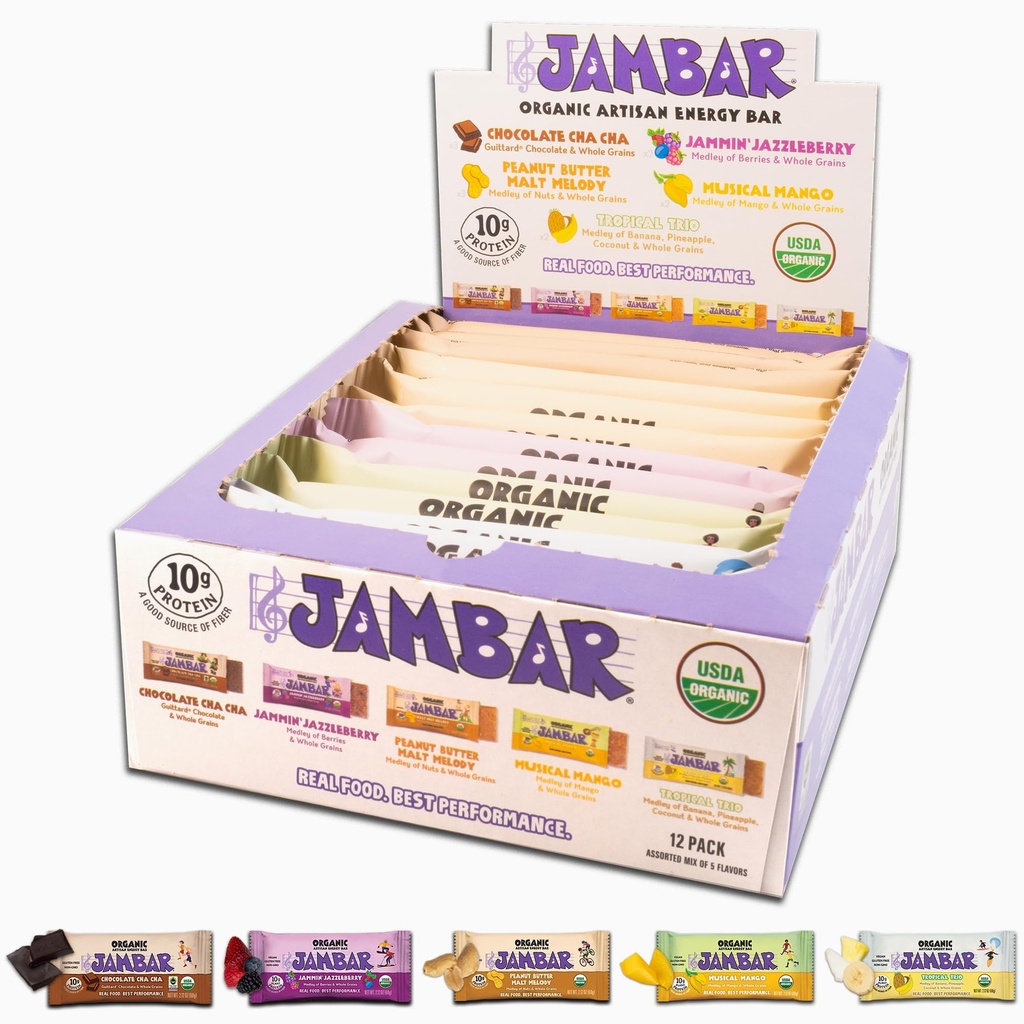 Energy Bars, Organic Protein Bars, Gluten Free Snacks, Healthy Snacks, 10g Plant Protein, for Adults and Kids, USDA Organic, No Artificial Sweeteners, Four Flavors, Variety Pack, 12-Pack