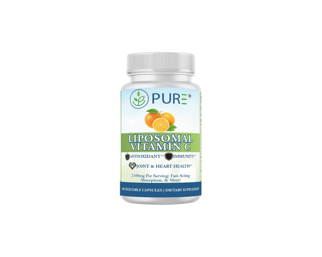 PURE® Liposomal Vitamin C 2100mg - 180 Capsules, 60 Servings - High Absorption Immune Support Supplement with Sunflower Lecithin - Bioavailable Antioxidant for Collagen & Skin - Made in USA