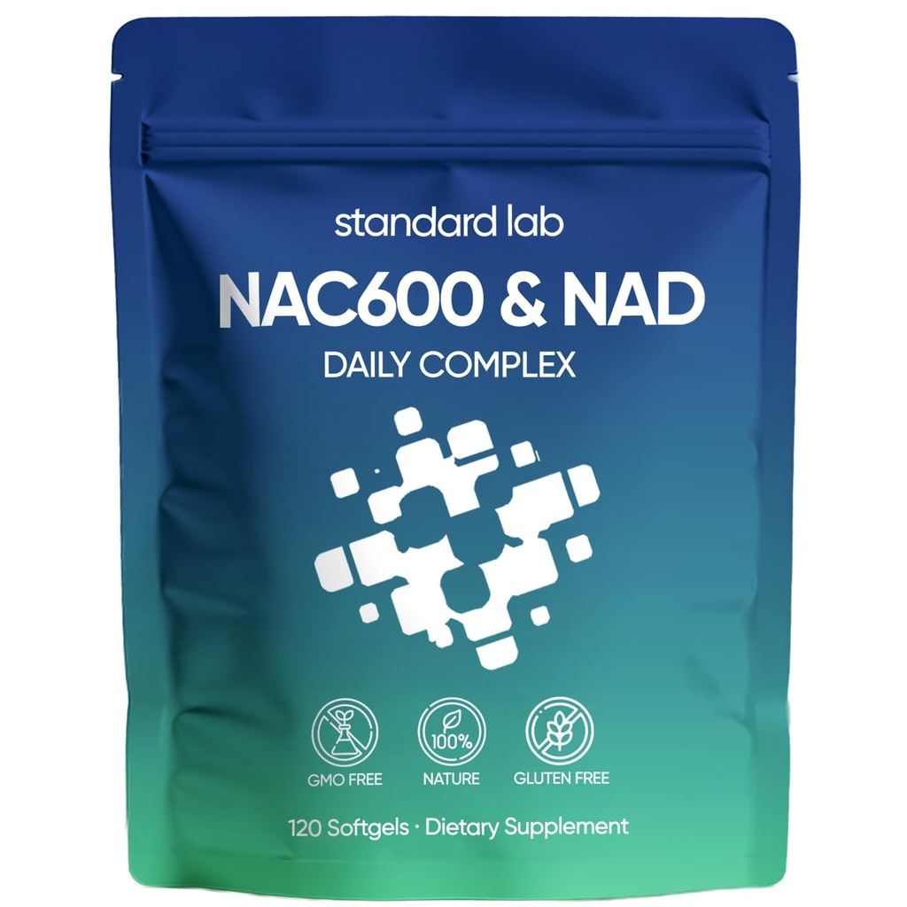 Standard Lab NAC 600mg & NAD+ Daily Complex Capsules, NAC Supplement with NAD for Antioxidant, Cellular Energy and Immune Support, Daily Wellness Formula, Non-GMO, Gluten Free, 120 Softgels