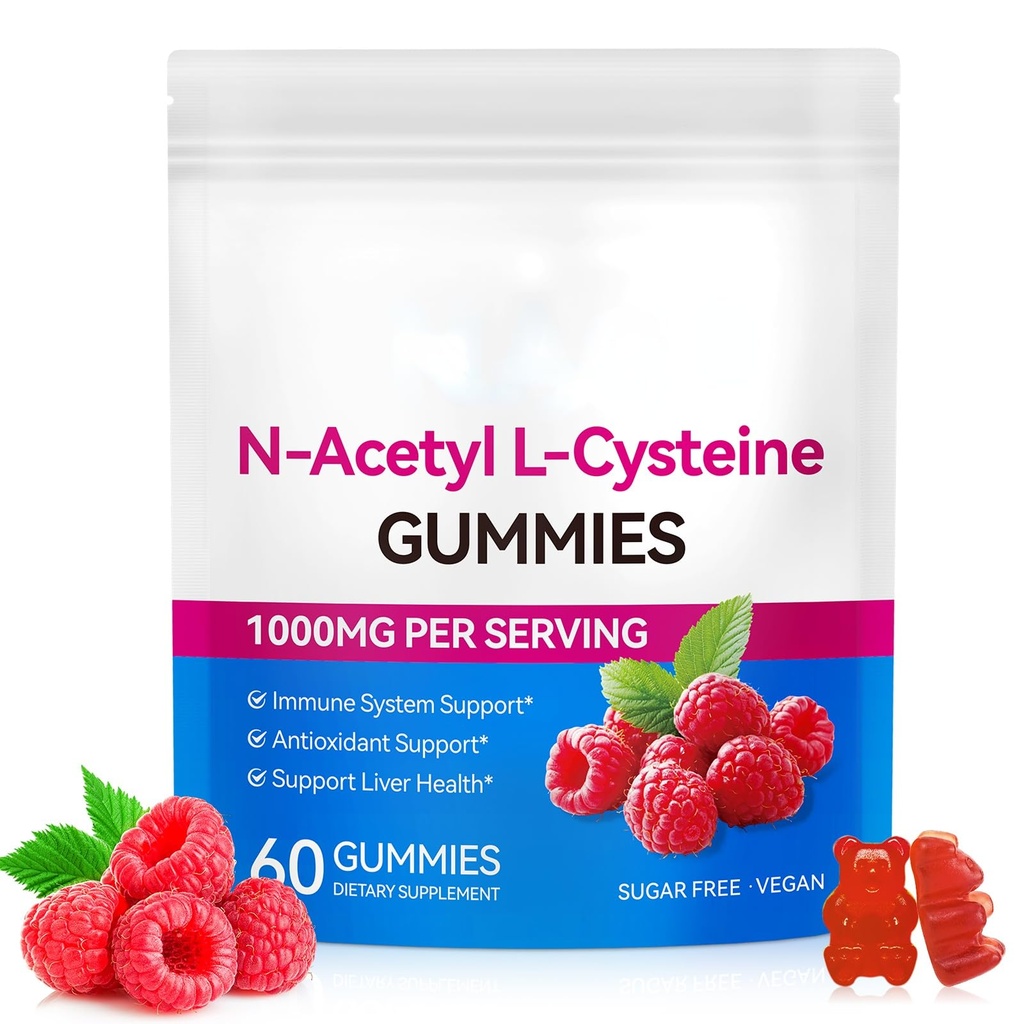 Gummies 1000mg, N-Acetyl-Cysteine Gummies 60pcs, Supplement N-Acetyl Cysteine, Sugar-Free, Antioxidants Support, Immune System Health, Easy to Absorb, 60 Capsule