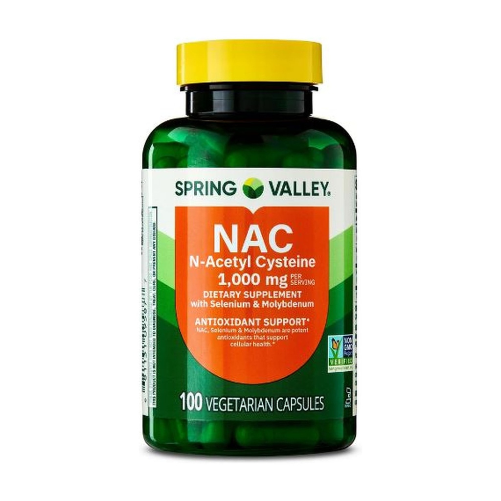 Spring Valley NAC 1,000 mg Vegetarian Capsules, Immune Support Dietary Supplement, with Selenium & Molybdenum, Antioxidant Support, 100 Count