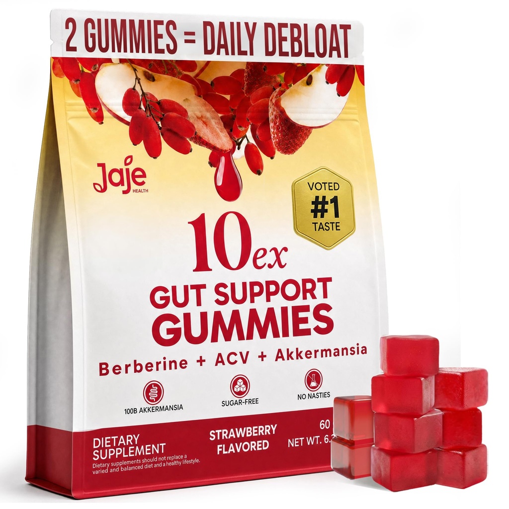 10ex Debloat Gut Support Gummies, 100B CFU Akkermansia Probiotics with ACV in 10:1 Extract for Optimal Health & Bloating Relief for Women & Men, Sugar-Free, Vegan 60ct
