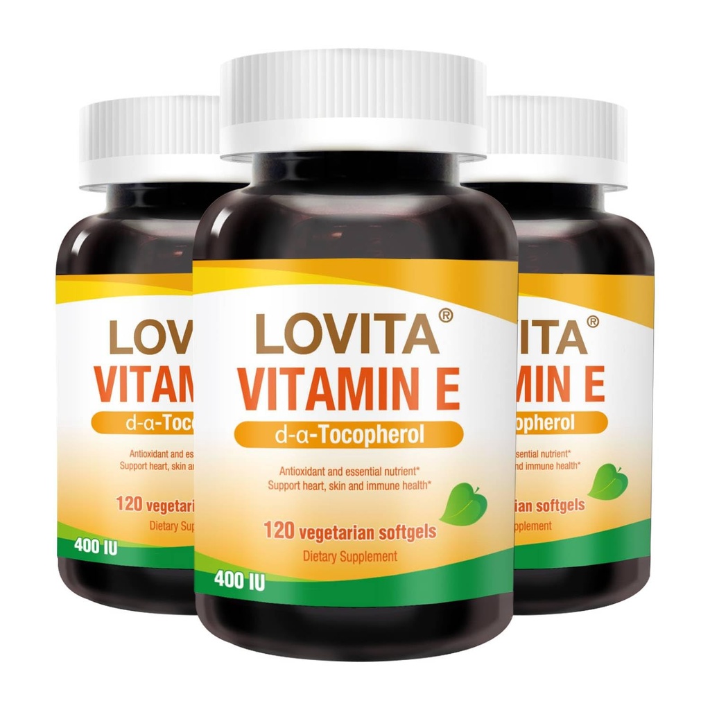 LOVITA Vitamin E 400 IU Vegan Softgels, Natural Vitamin E 268 mg (as D Alpha Tocopherol), for Healthy Skin, Hair, Nails, Antioxidant &Immune Support, 120 Vegan Softgels (Pack of 3)