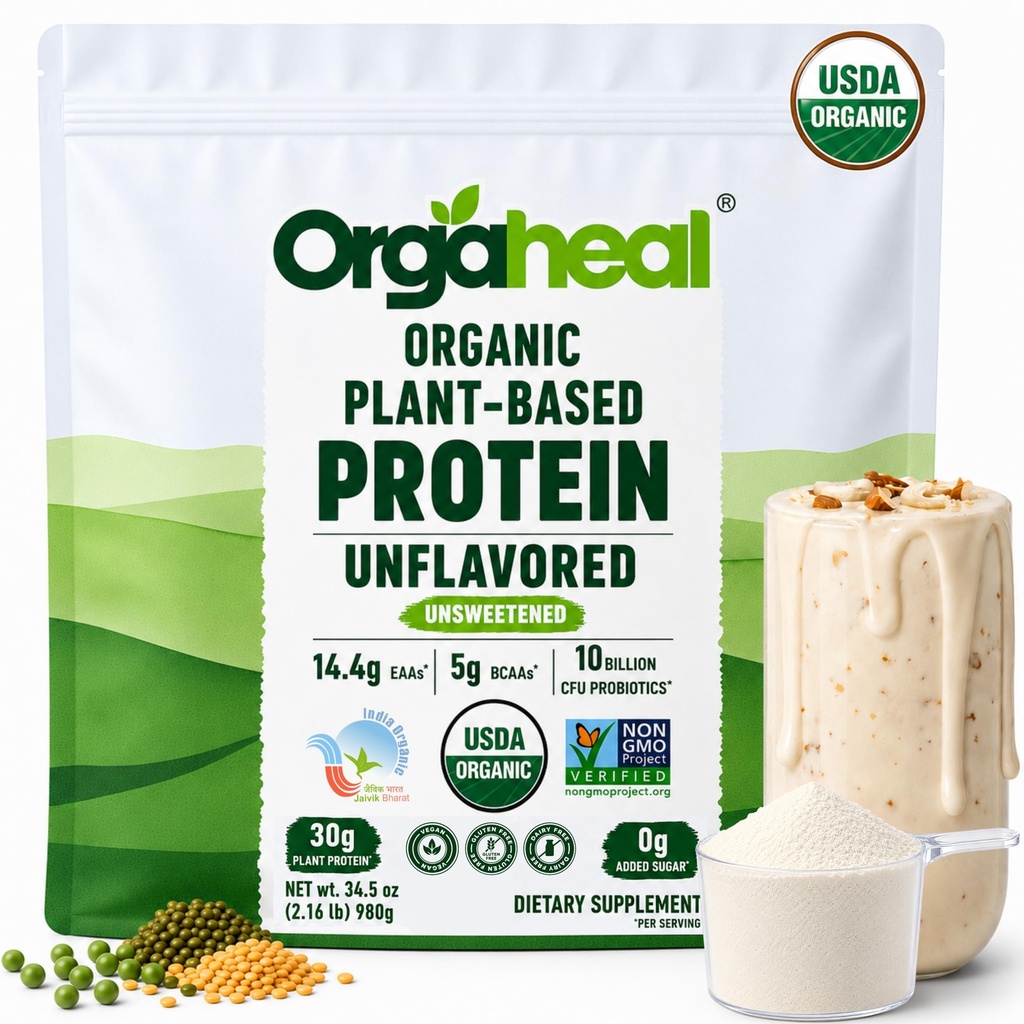 Organic Vegan Protein Powder | Unflavoured | 30g Plant Based Protein & 5g BCAAs | Pea, Mung Bean & Lentil Protein Blend | Gluten Free, No Added Sugar | 34.5 Oz