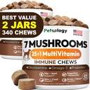 (2 Pack) Turkey Tail Mushroom for Dogs - 340 Chews - Lion’s Mane - Shiitake - Reishi - Buddy Immune Support Guard - Mushroom Supplement for Dogs with Glucosamine, Health Vitamins Multivitamin