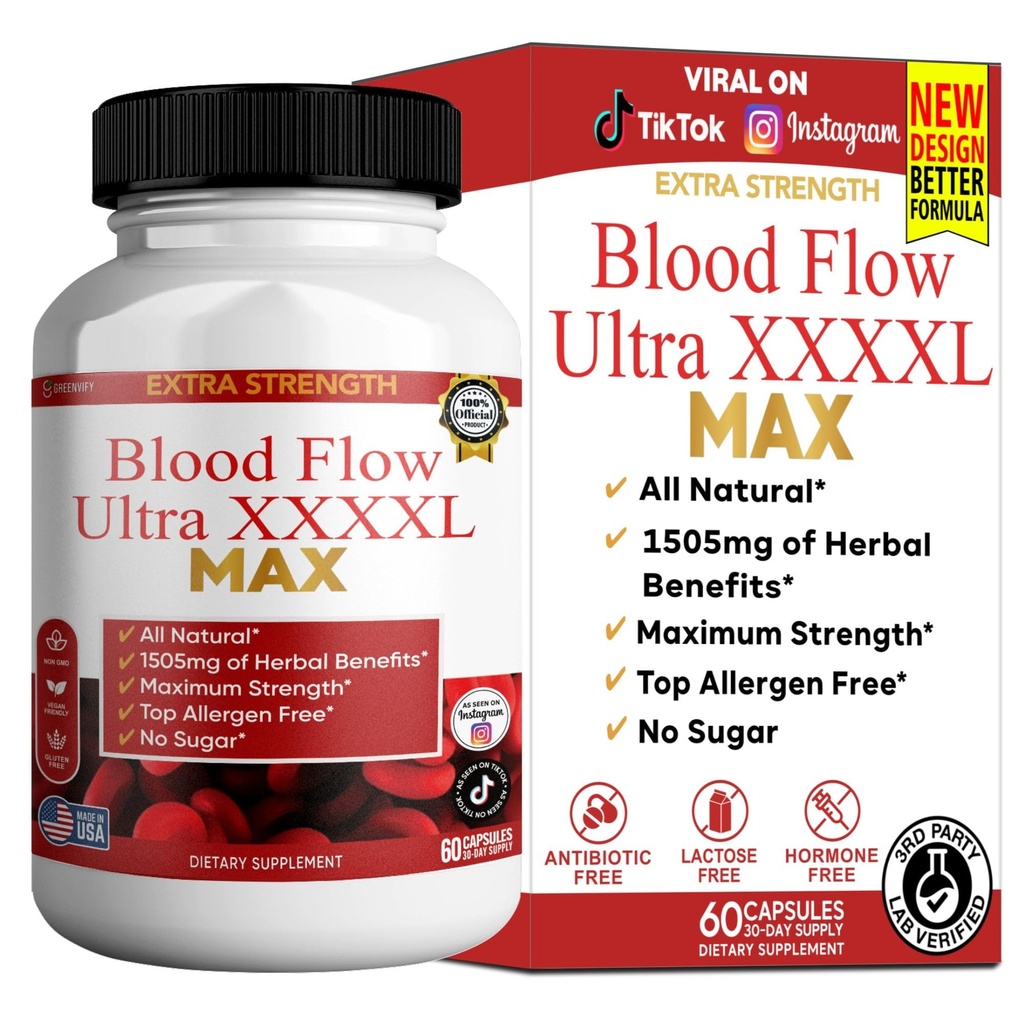 Blood Flow Ultra XXXL Max, Extra Strength Maca Root Complex, 60 Capsules, All Natural Dietary Supplement (1)