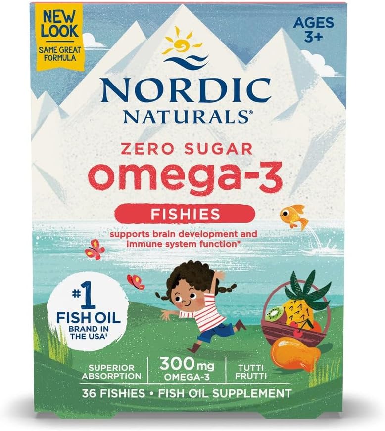 Nordic Naturals Nordic Omega-3 Fishies, Tutti Frutti - 36 Fisk - 300 mg Total Omega-3s med EPA & DHA - Helse, Mood, Visjon & Immunsystem - Non-GMO - 36 Services