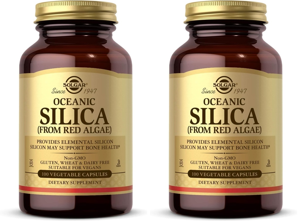 Solgar Oceanic Silica from Red Algae 25 mg,100 Vegetable Capsules - Excellent Source of Calcium,Supports Bone Health - Non-GMO,Vegan,Gluten Free,Dairy Free,Kosher - 50 Servings,(Pack of 2)