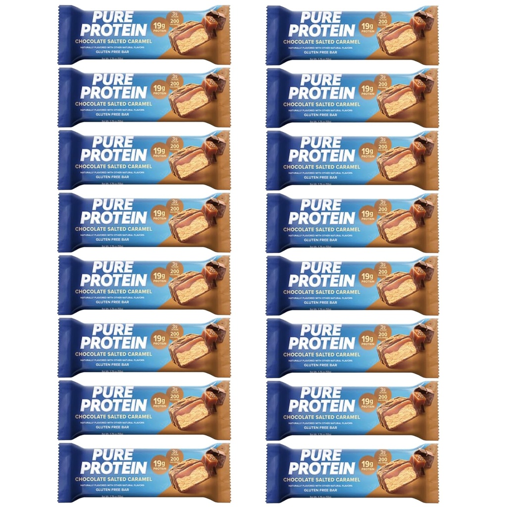 Pure Protein Bars, High Protein, Nutritious Snacks to Support Energy 1.75 oz. Low Sugar, Gluten Free, Salted Chocolate Caramel, 16 Count