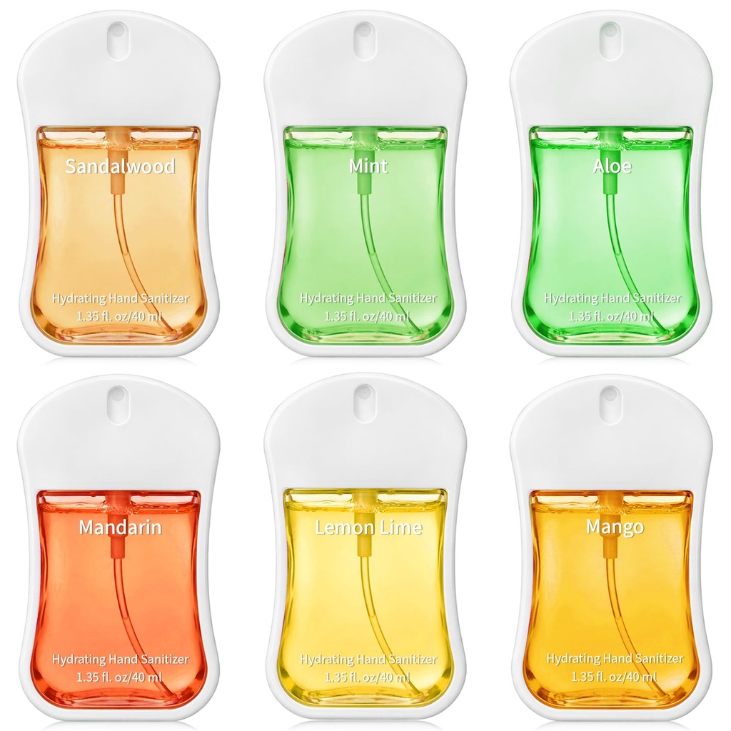 6 Pcs Hydrating Mini Hand Sanitizer Spray 1.35 Fl oz Pocket Hand Sanitizer Spray Travel Size Portable Holiday Gift for Daily Use Family Friend Teacher Nurse Staff Employee Appreciation Gifts