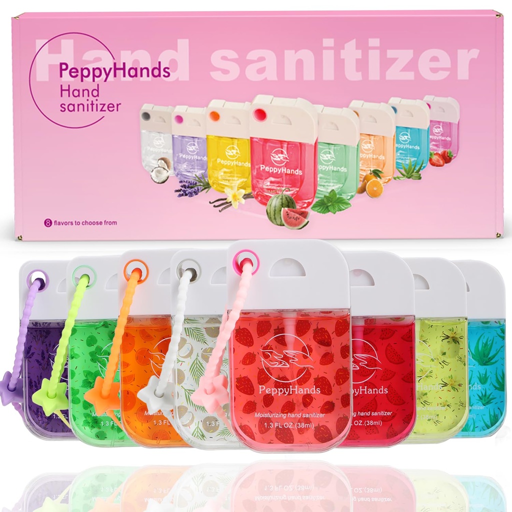 PeppyHands 8 Pcs Hand Sanitizer Spray, Spray Hand Sanitizer Travel Size With Keychain, 8 Scents, 10.8 FL. OZ. Hand Sanitizer for Kids School Gifts for Women, Teen, Girl (8Pcs)