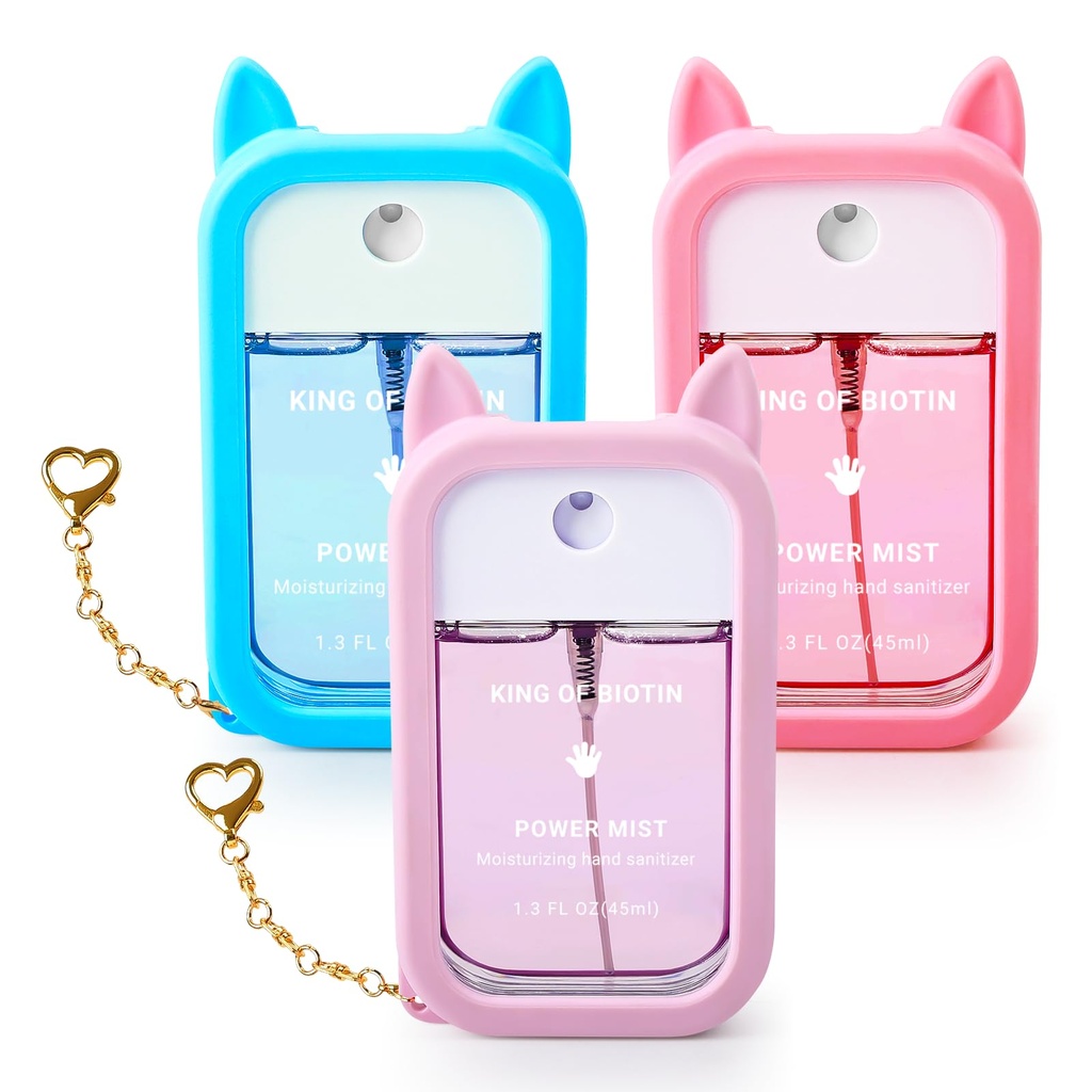 Hand Sanitizer Spray, 3 Pcs Spray Hand Sanitizer with Silicone Case & Cute Keychain, Scented Pocket Power Mist Hydrating for Women, Teen, Girl, 3.9 FL. OZ. Travel Size, 3 Scents