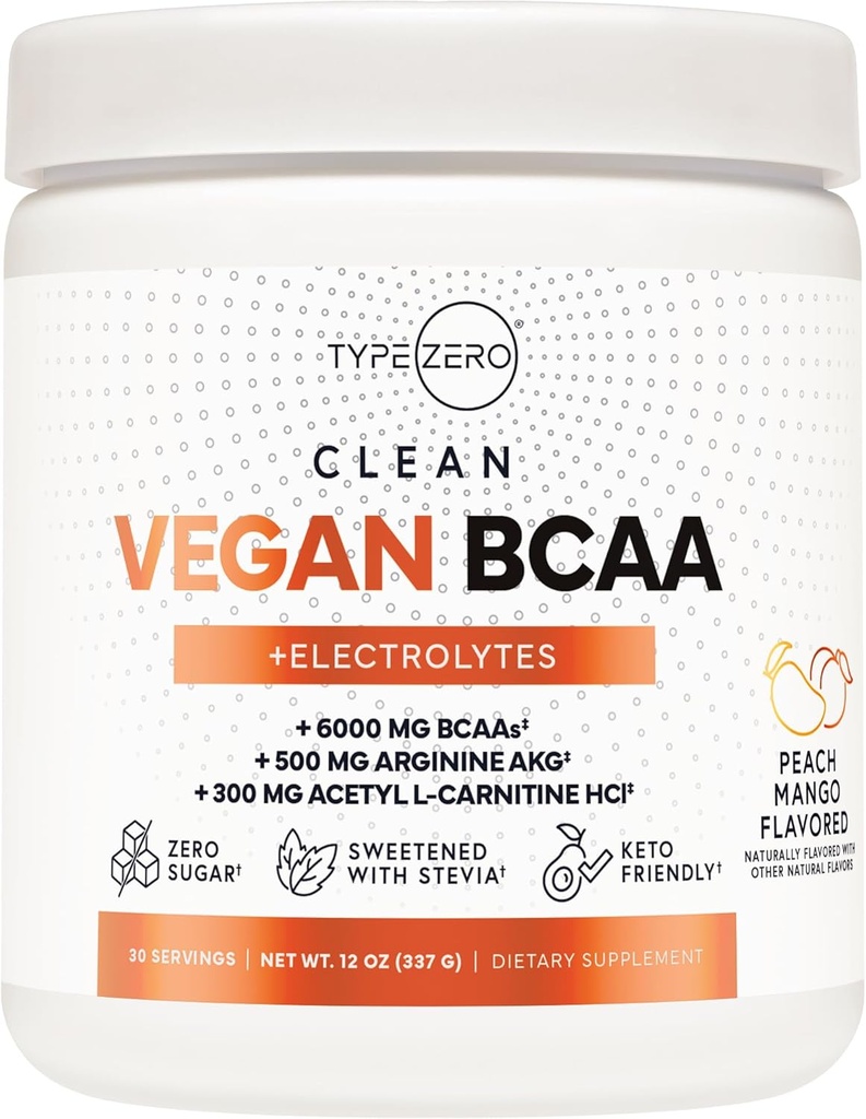 Ultra Clear Vegan BCAA Powder + Electrolites (Peach Mango (# 114 6G) 2:1: 1 Sugar- Free/ No Suclape BCAAmino Acids suplementaris per a Dones/Men - BCAA Vegan Amidi Actives després de Post Workout Recocky