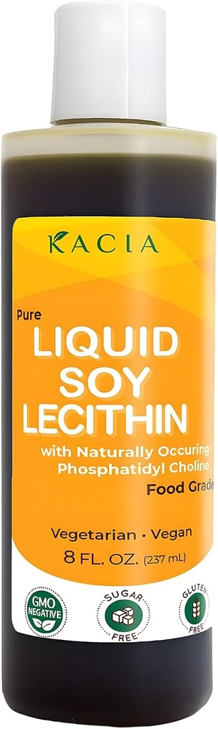 Kacia Pure Soy Lecithin Liquid | Vegan Lecithin 8 oz | Doğal Gıda Grade Emulsifier & Stabilizer for Baked Goods Chocolate & Chocolates | Lecithin Soy Moisturize in Skin & Hair Kozmetik