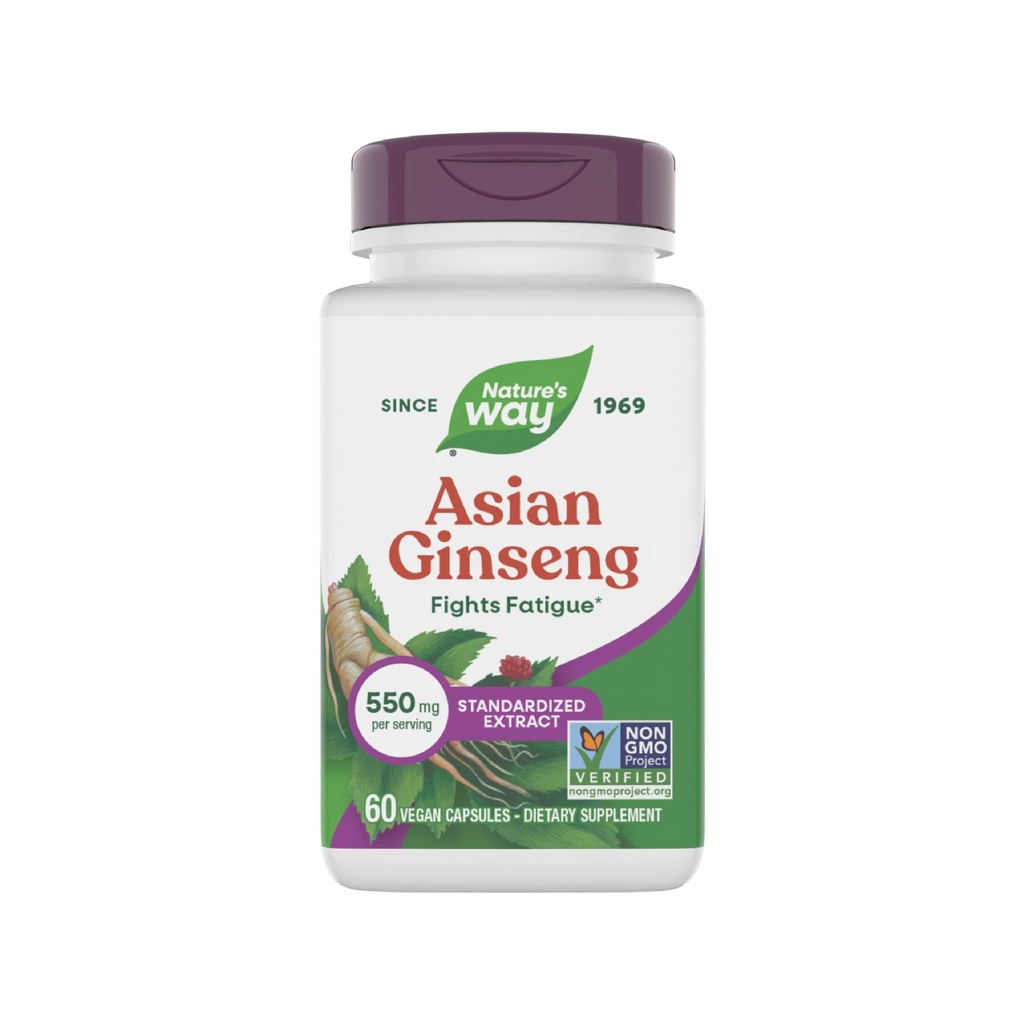 Nature's Way Asian Ginseng Standardized Extract, Fights Fatigue*, Adaptogenic Herb*, 550 mg per Serving, Non-GMO Project Verified, 60 Vegan Capsules (Packaging May Vary)