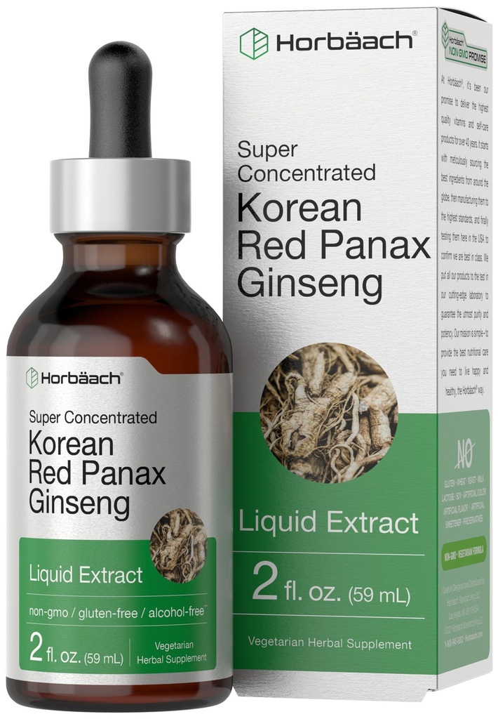 Horbaach Korean Red Panax Ginseng Extract | 2 fl oz | Liquid Drops | Vegetarian, Non-GMO & Gluten Free Supplement