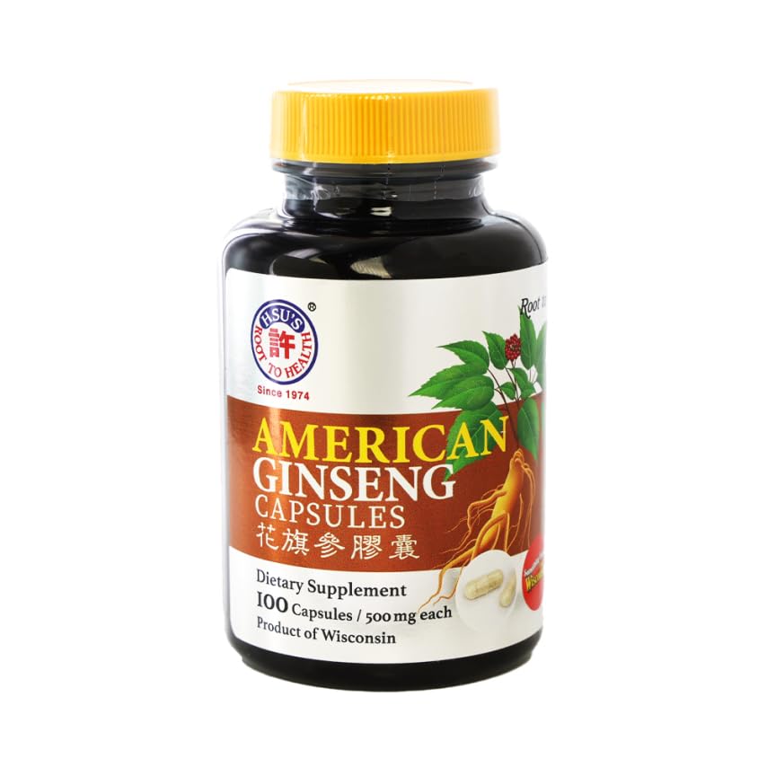 Hsu’s Ginseng SKU 1001 | American Ginseng Capsules, 100ct | Cultivated American Ginseng from Marathon County, Wisconsin USA | 许氏花旗参丸 | 500 mg 100 ct Capsules Bottle, Panax quinquefolius l., B000153QYG