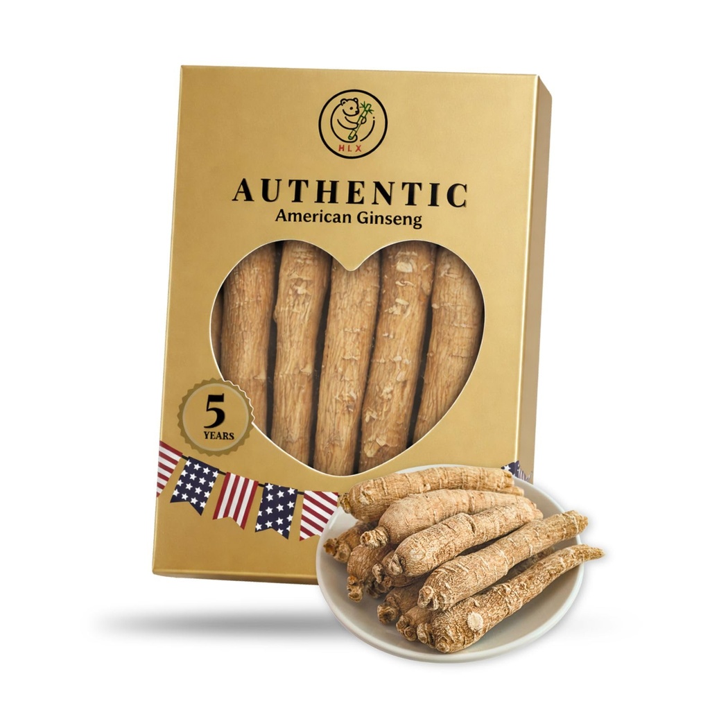 5 Years American Ginseng Roots — Hand Selected Jumbo Roots, Organic Dried Ginseng Root from Wisconsin, Panax Ginseng for Men & Women（西洋参/花旗参）, for Tea & Soup, Daily Use (4 Ounce)