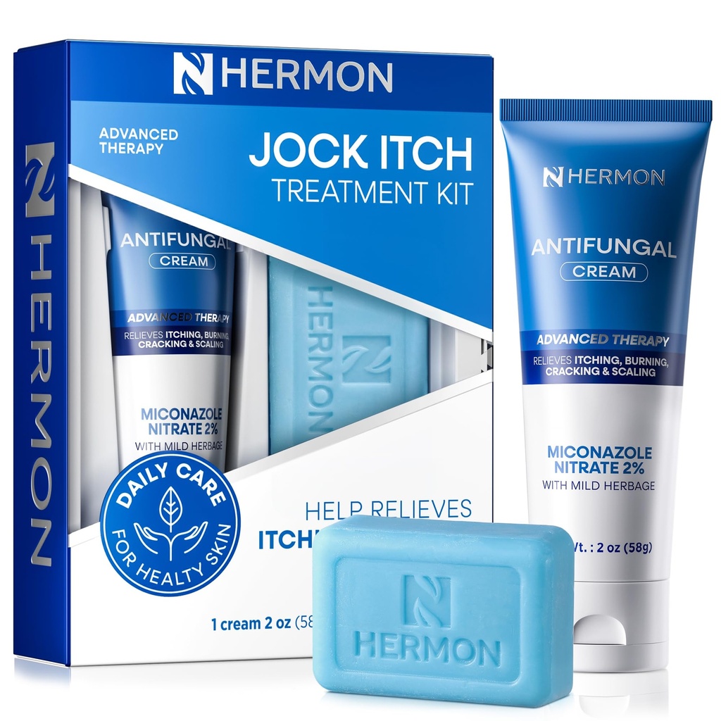 Hermon Jock Itch Antifungal Treatment Kit: Antifungal Cream & Soap for Jock Itch, Ringworm & Athlete’s Foot – Fast-Acting Anti-Fungal Care that Soothes, Cleanses & Restores Skin Health
