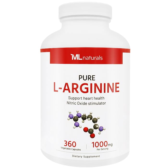 ML Naturals L-Arginine 1,000mg (Per Serving) – 360 Vegetable Capsules – Non-GMO – Supports Nitric Oxide Production & Cardiovascular Health