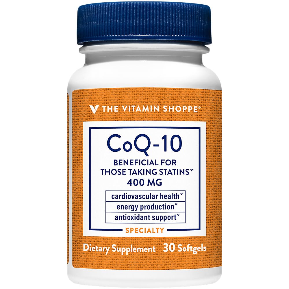 The Vitamin Shoppe CoQ-10 400mg - Beneficial for Those Taking Statins – Supports Heart & Cellular Health and Healthy Energy Production, Essential Antioxidant – Once Daily (30 Softgels)