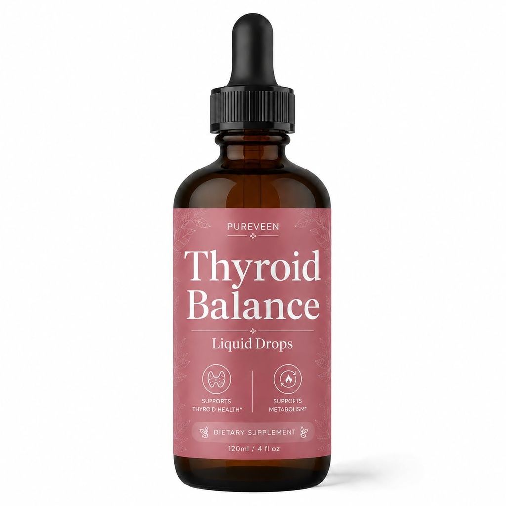 Pureveen Thyroid Balance Drops, Thyroid Support Drops for Women, Liquid Supplement with Pureveen Milk Thistle, Selenium, Zinc & Magnesium, Daily Wellness & Energy Support, 120ml / 4 Fl Oz