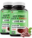 100% Natural Red Yeast Rice 1200 mg with CoQ10 100 mg, 2 in 1, Maintain Healthy Cholesterol Levels - 120 Veggie Capsules (2-Pack)