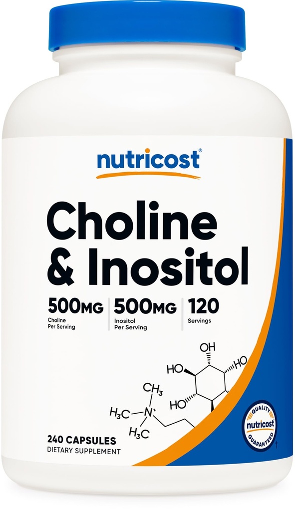 Nutricost Choline & Inositol Supplement (1,000mg) 240 Capsules - 500mg Choline, 500mg Inositol, GMO-Free, Gluten-Free, 120 Servings