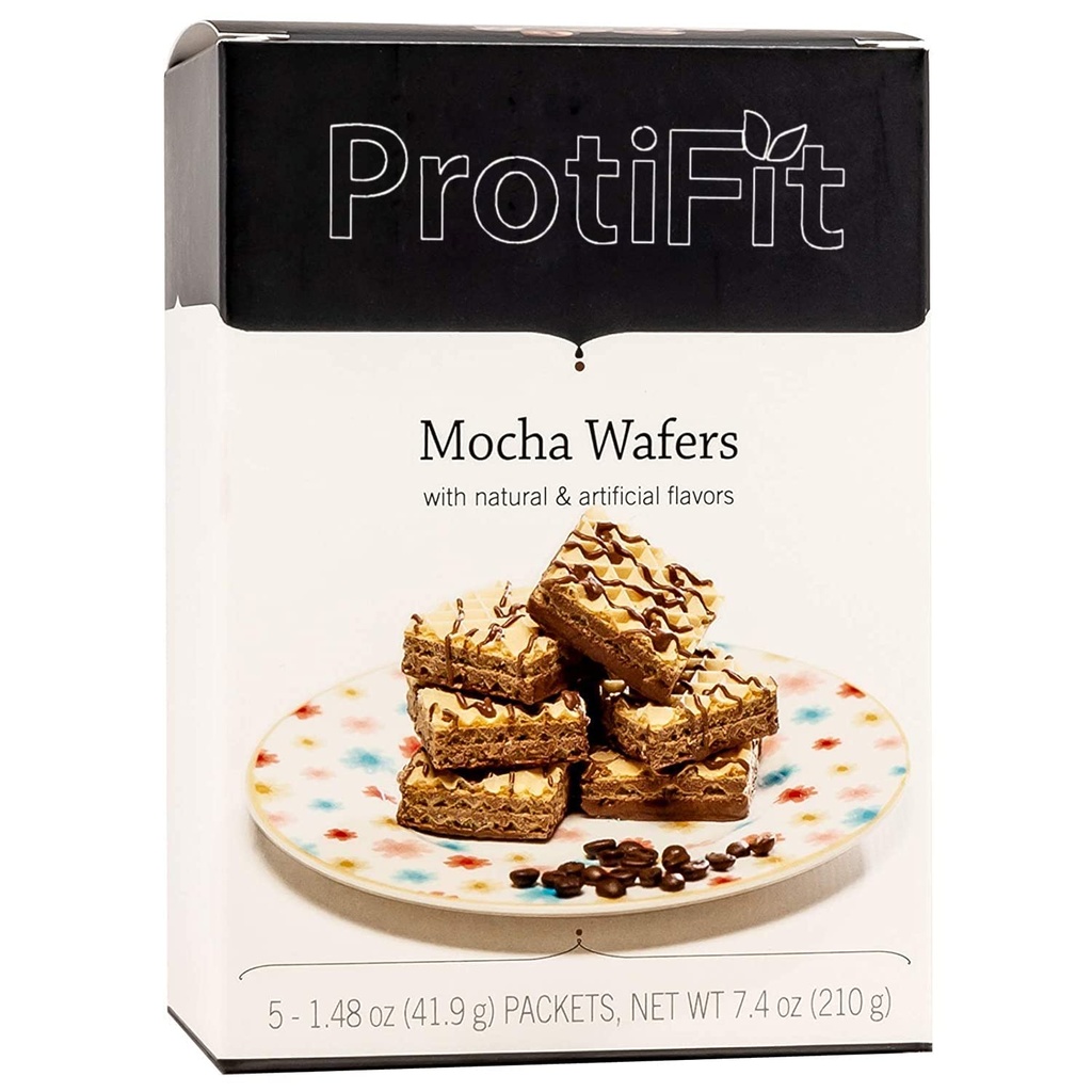 PROTIFIT - High Protein Wafer Bar, 15g Protein, Low Calorie, Low Carb, Low Fat, Trans Fat Free, Cholesterol Free, Ideal Protein Compatible, 5 Servings Per Box (Mocha)