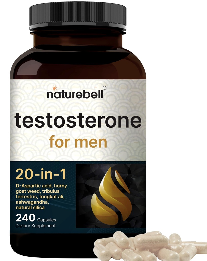 NatureBell Testosterone for Men, 240 Capsules | 20-in-1 Mens Health Complex with D-Aspartic Acid, Horny Goat Weed, Tribulus, Tongkat Ali, Saw Palmetto, Ashwagandha, L-Citrulline, & Creatine*