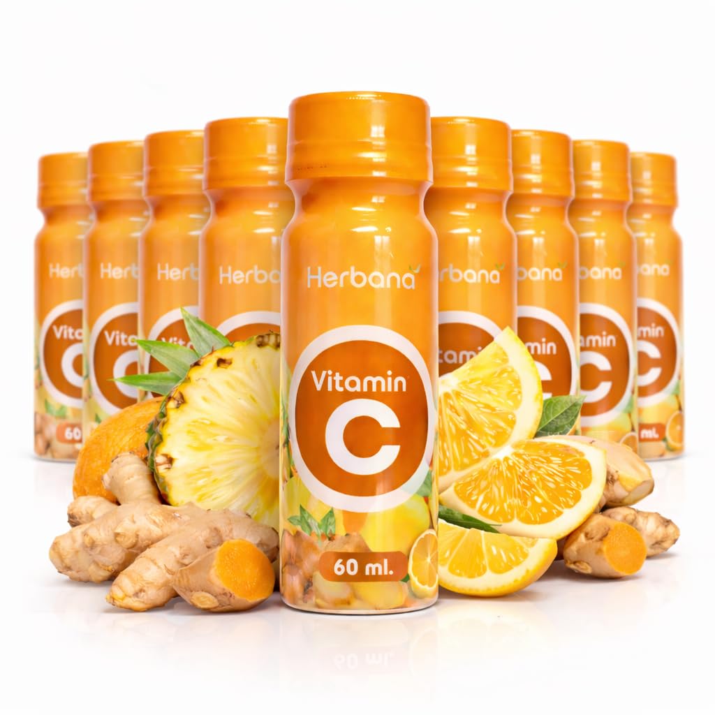 Herbana Vitamin C Wellness Shot - Ginger Turmeric Citrus Juice Shot - Daily Immune Support Drink - Orange Lemon Pineapple (Pack of 12)