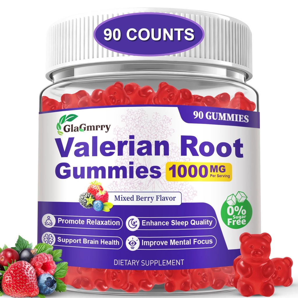 90 Count | Valerian Root Gummies with Melatonin & L-Theanine, Natural Valerian Root Extract Supplements for Deep Zzz, Relaxation & Calming, Mixed Berry Flavor, Sugar Free, Non-GMO